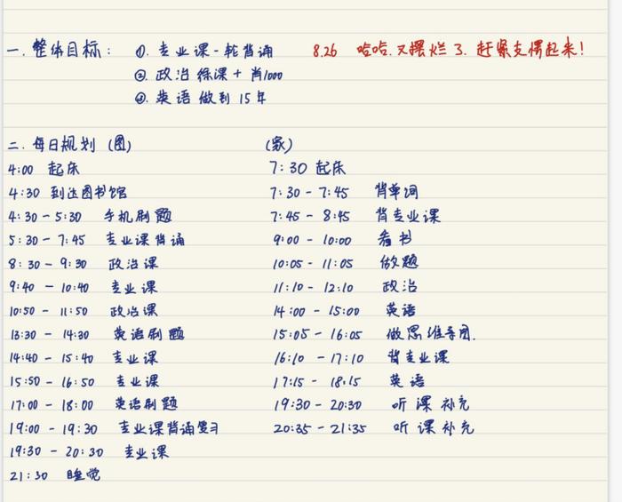 郑州封控前,郑梧羽的复习计划表(受访者供图)