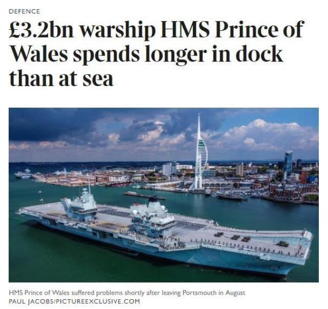 英国“威尔士亲王”号航母故障不断，船坞维修时间超过海上服役时间