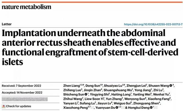 干细胞治疗糖尿病又有新突破！瑞普晨创在Nature Metabolism发布胰岛移植新策略