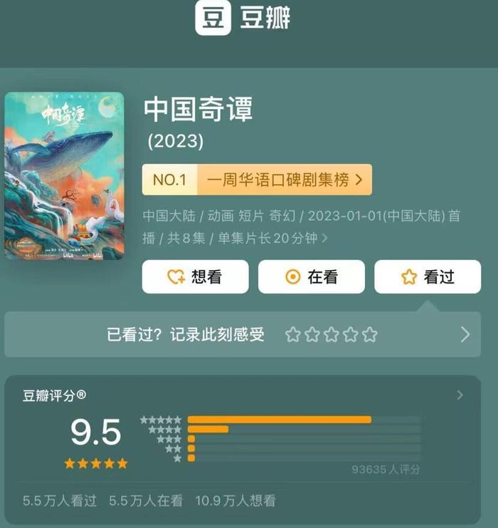 ↑1月11日,《中国奇谭》在豆瓣上的评分截图