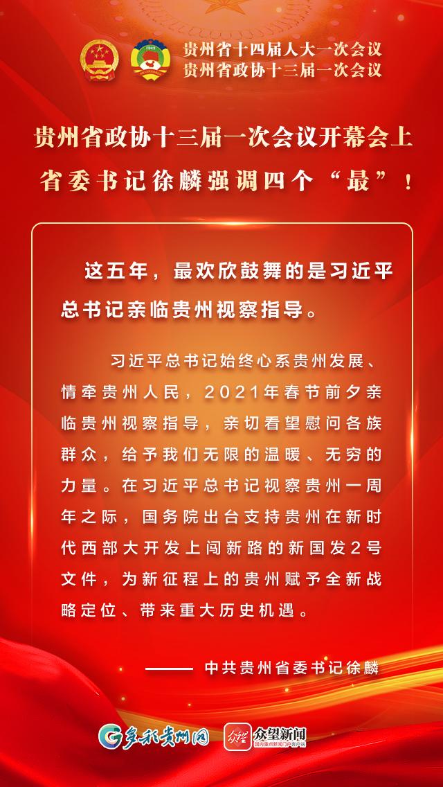 【海报】贵州省政协十三届一次会议开幕会上，省委书记徐麟强调四个“最”！