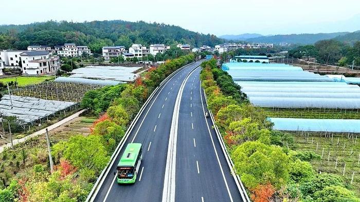 △江西赣州:柏油公路修进新农村,沿线民居林立绿意盎然。