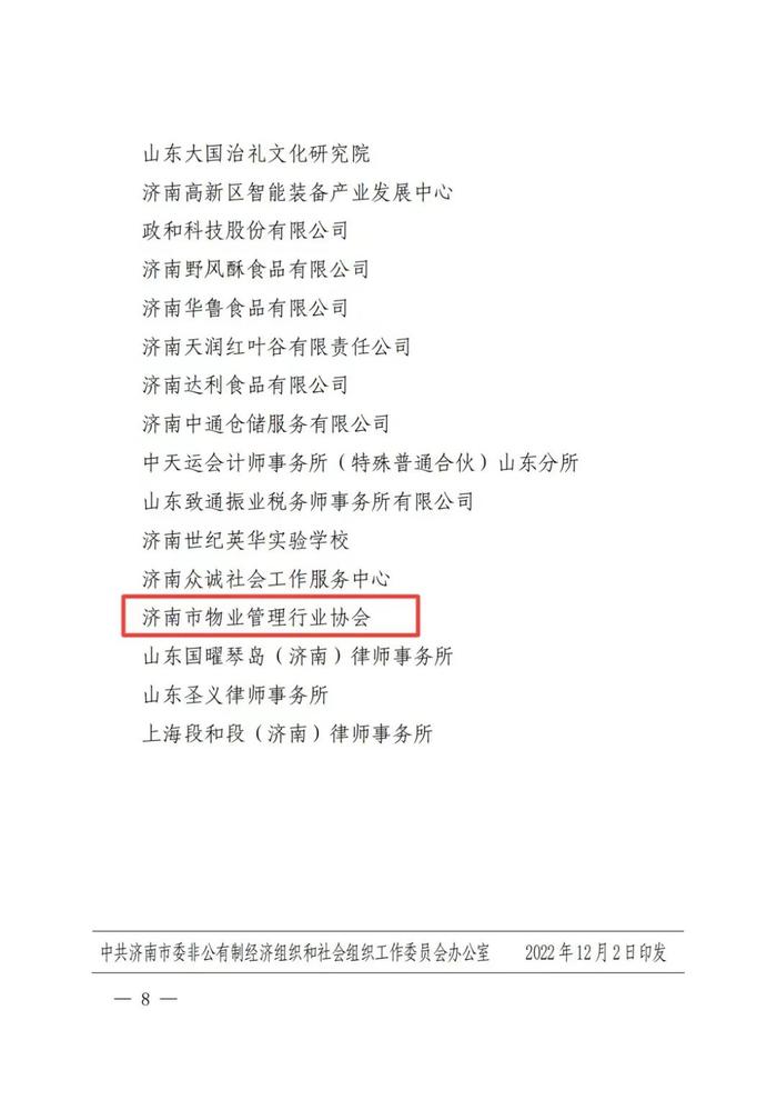 喜报！济南市物业管理行业协会荣获5A级社会组织、五星级党支部、市级两新组织党建工作示范点三项荣誉