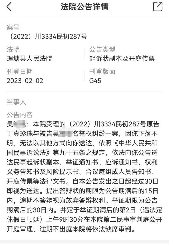 丁真就名誉权纠纷提起诉讼 将于举证期满后第二日开庭审理