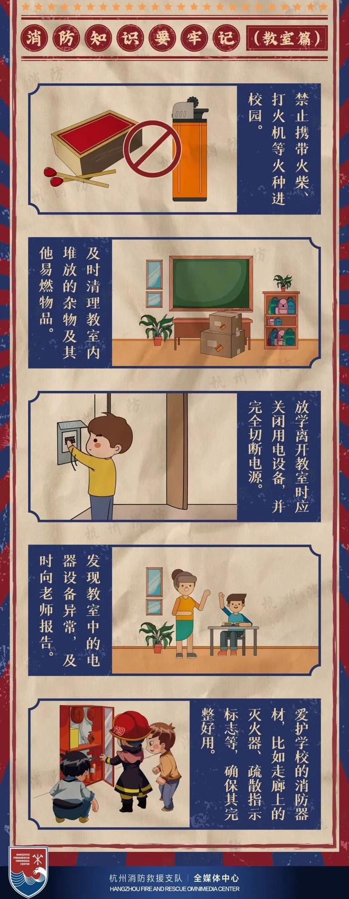 手绘：校园消防知识要牢记