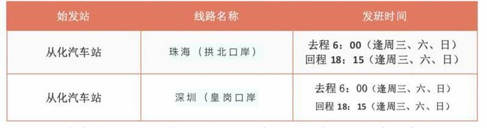 广州从化汽车站开通至深圳皇岗口岸直通车