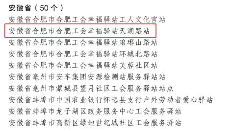 喜报！合肥高新区天湖路幸福驿站获评全国“最美工会户外劳动者服务站点”