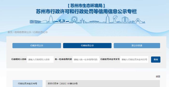 江苏省苏州市生态环境局关于苏州康和新材料科技有限公司的行政处罚信息