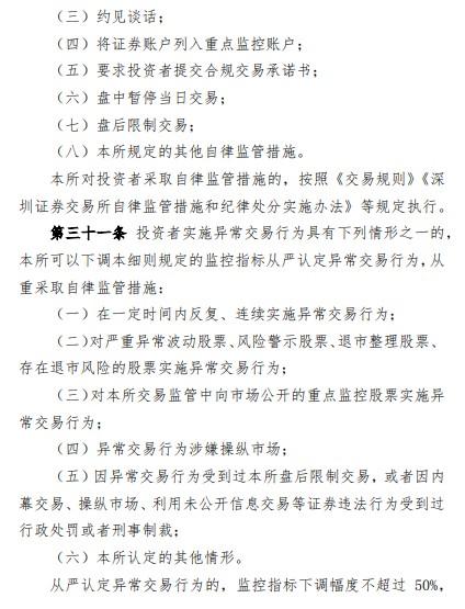 深交所发布《主板股票异常交易实时监控细则》 明确采取自律监管措施及从重情形