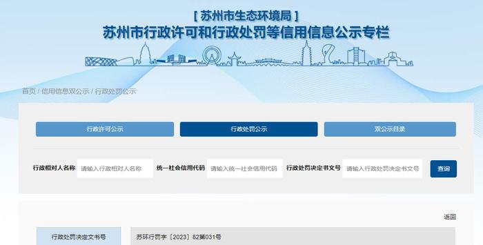 江苏省苏州市生态环境局关于苏州环诺新材料科技有限公司的行政处罚信息