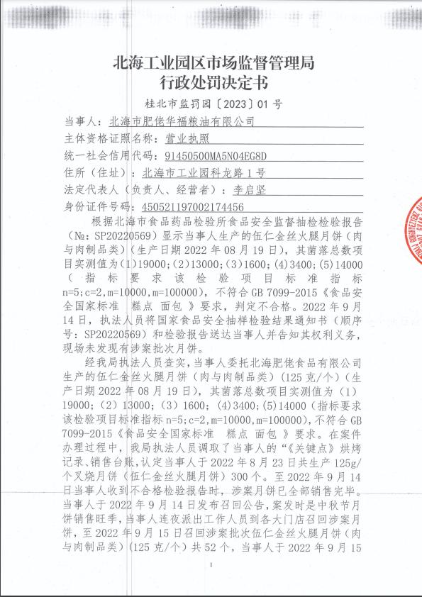 制售不合格月饼，北海一公司被罚近10万元