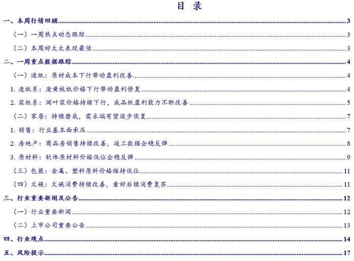 【银河轻工陈柏儒】行业周报丨地产产业链预期回暖，关注家居龙头315兑现