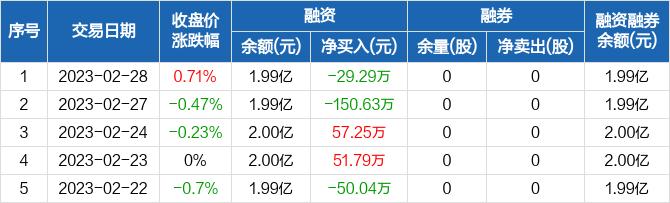 国新能源：融资净偿还29.29万元，融资余额1.99亿元（02-28）