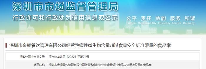 深圳市金桐餐饮管理有限公司经营致病性微生物含量超过食品安全标准限量的食品案