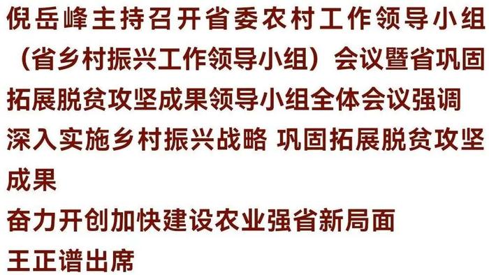 倪岳峰主持召开河北省委农村工作领导小组（省乡村振兴工作领导小组）会议暨省巩固拓展脱贫攻坚成果领导小组全体会议