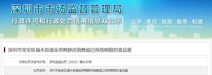 深圳市宝安区福永街道金英鸭脖店销售超过保质期限的食品案