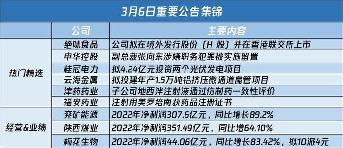 A股公告精选 | 绝味食品(603517.SH)拟发行H股并在香港联交所上市 申华控股(600653.SH)副总裁遭留置