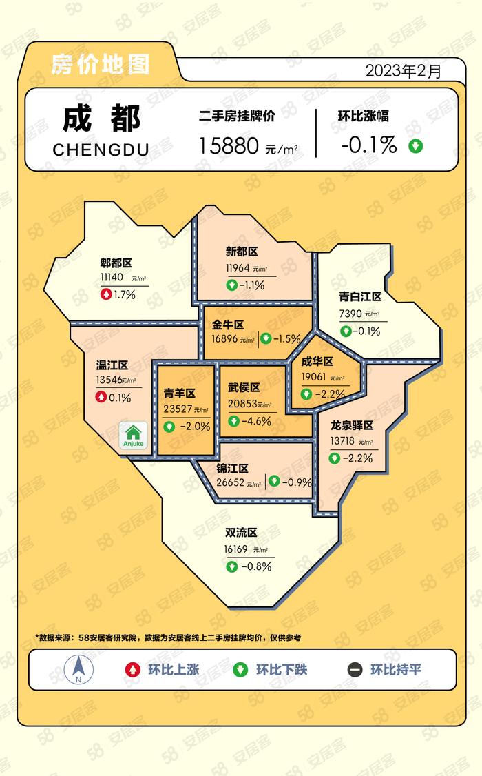 58安居客研究院：2023年2月份热点城市房价地图