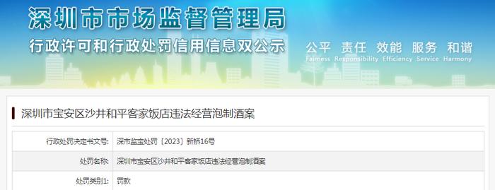 深圳市宝安区沙井和平客家饭店违法经营泡制酒案