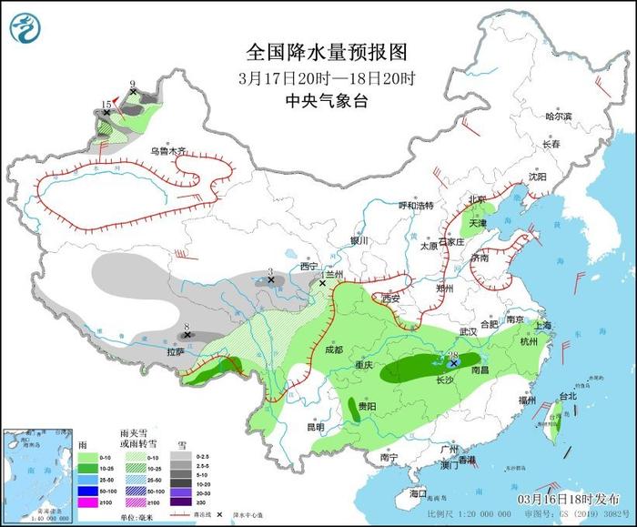 中央气象台：贵州至长江中下游地区有明显降雨，新疆北部将有雨雪和大风降温天气