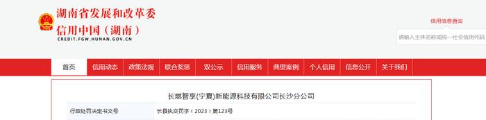 长燃智享（宁夏）新能源科技有限公司长沙分公司被罚
