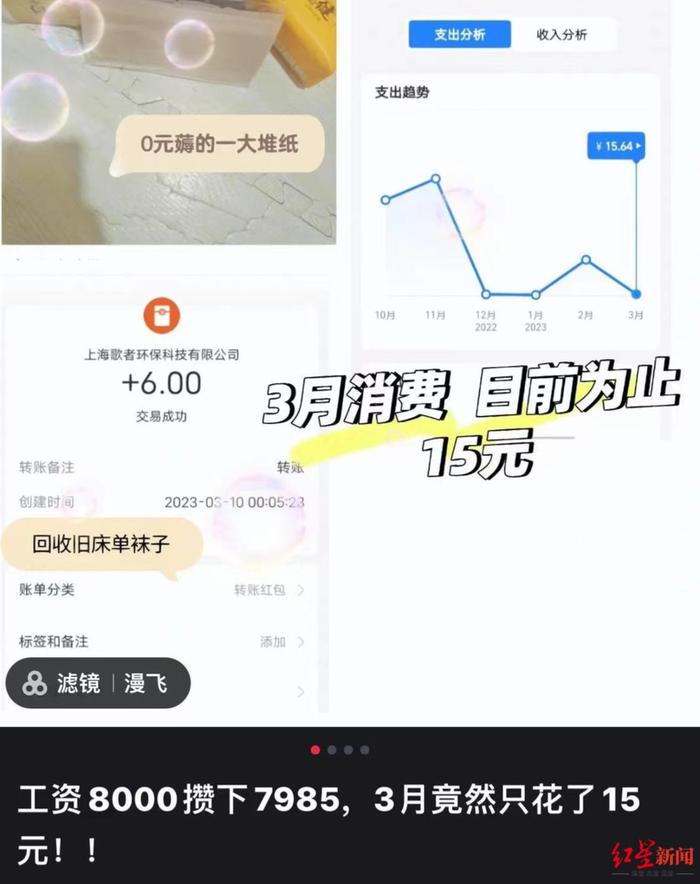 ↑小故在社交网站上晒出的省钱记录 网络截图