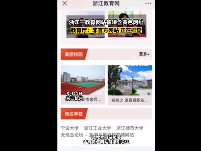 浙江一教育网站被曝涉黄，教育厅回应：非官方网站，正在排查