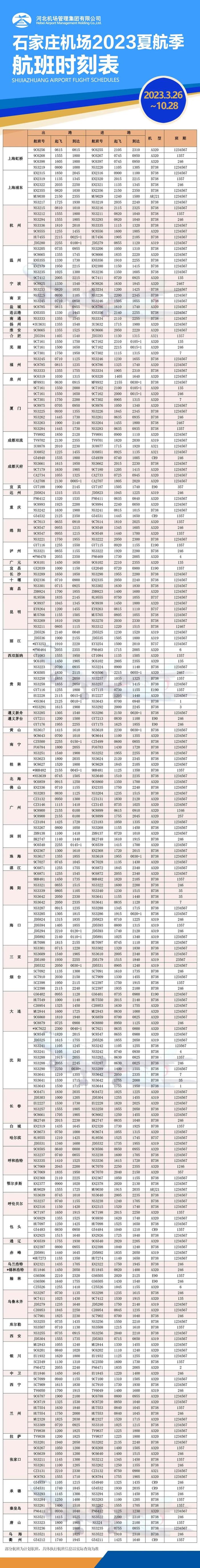 明日起，石家庄机场迎来夏航季，最新航班时刻表→