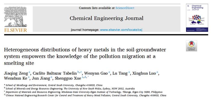 【专家视角】中南大学薛生国团队CEJ：土壤-地下水重金属异质性分布对冶炼场地土水协同修复提出新挑战