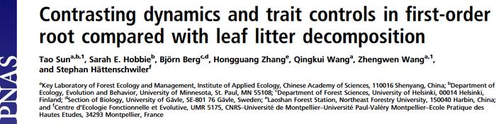 PNAS 高引文章 | 细根与凋落叶分解的动态和性状控制差异