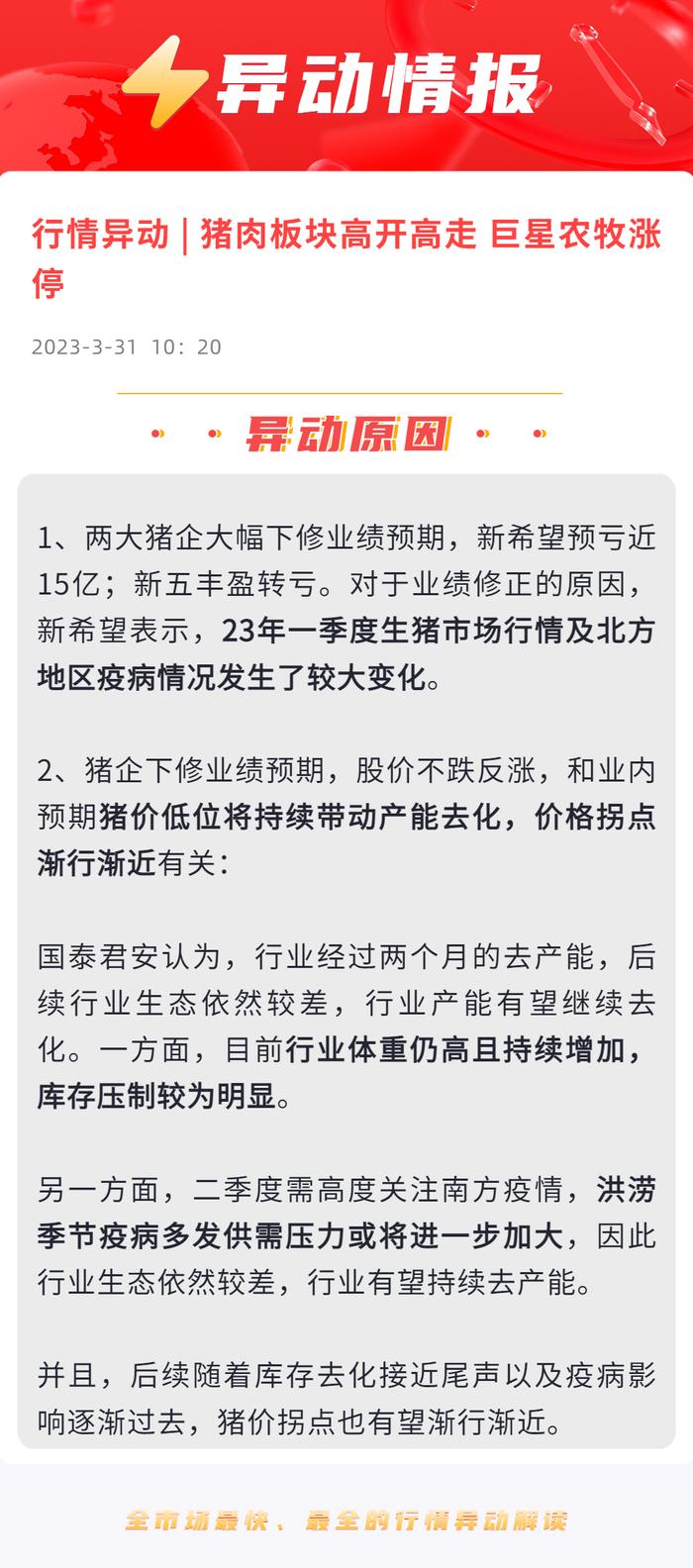 异动情报 | 两大猪企业绩暴雷  股价缘何不跌反而大涨？