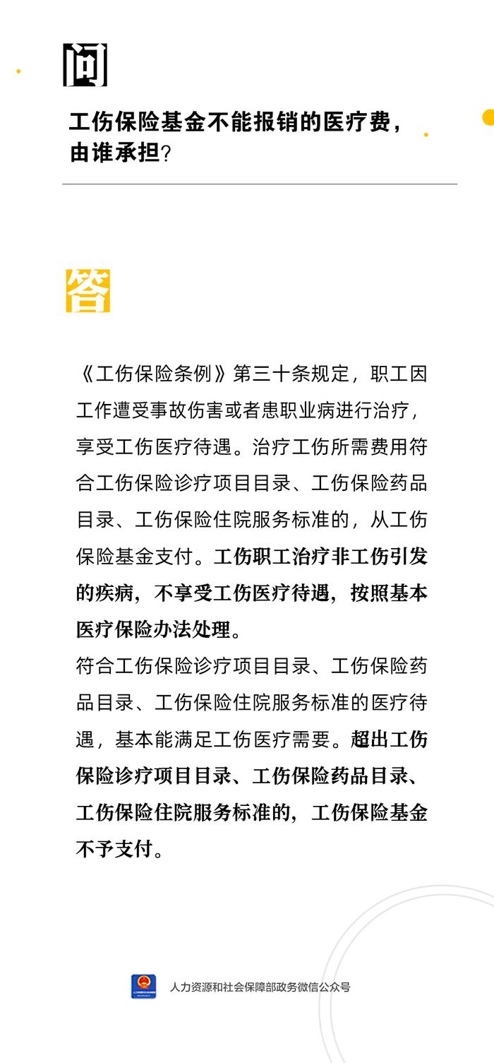 【人社日课·3月31日】工伤保险基金不能报销的医疗费，由谁承担？