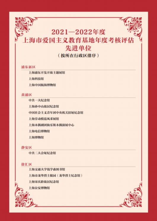 上海市爱国主义教育基地年度考核评估结果公布！青浦1个单位、1名个人、1个项目上榜