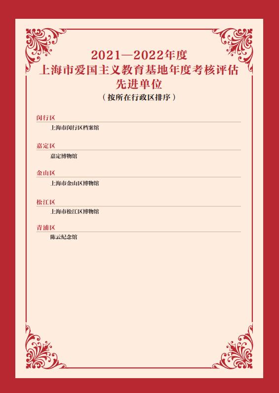 上海市爱国主义教育基地年度考核评估结果公布，宝山2个单位、1个项目上榜！
