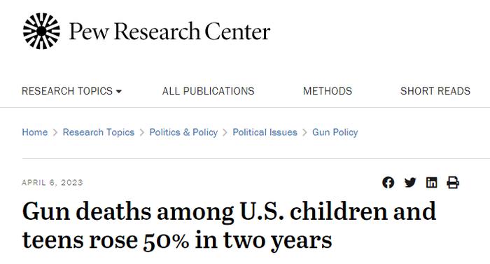 【世界说】皮尤报告：美国未成年人涉枪死亡两年内猛增50% 近半数家长担心孩子遭枪击