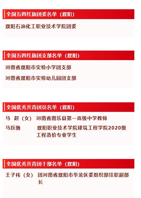 拟全国表彰的团支部、团员、团干：濮阳3集体3人公示中！