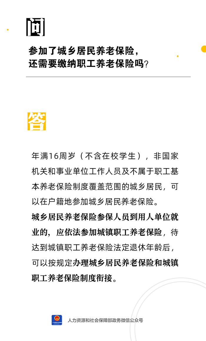 【人社日课·4月10日】参加了城乡居民养老保险，还需要缴纳职工养老保险吗？