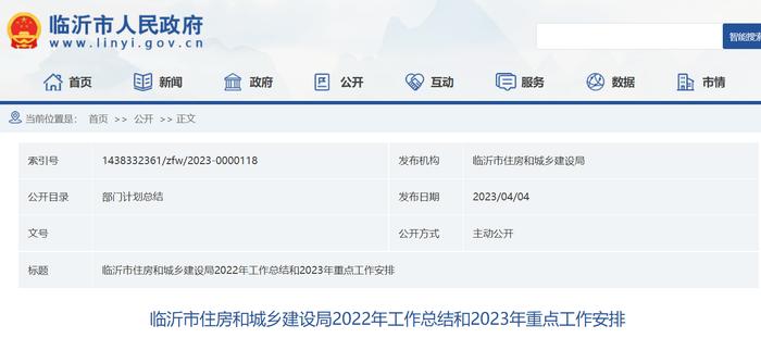 山东省临沂市住房和城乡建设局2022年工作总结和2023年重点工作安排