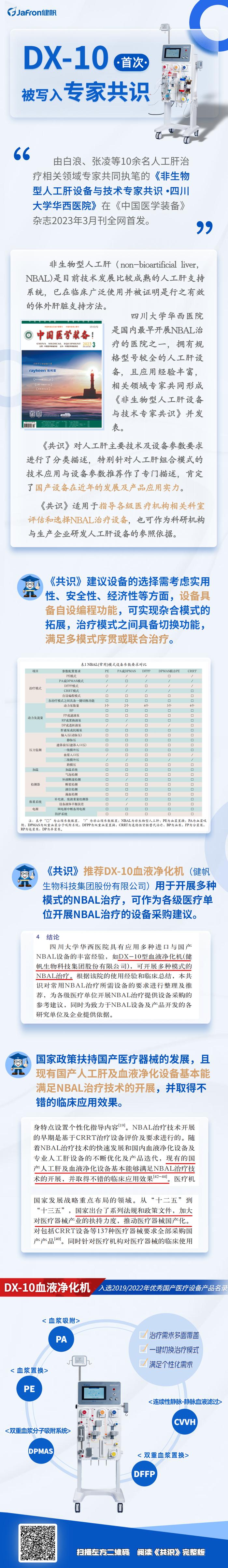 健帆DX-10血液净化机被写入专家共识