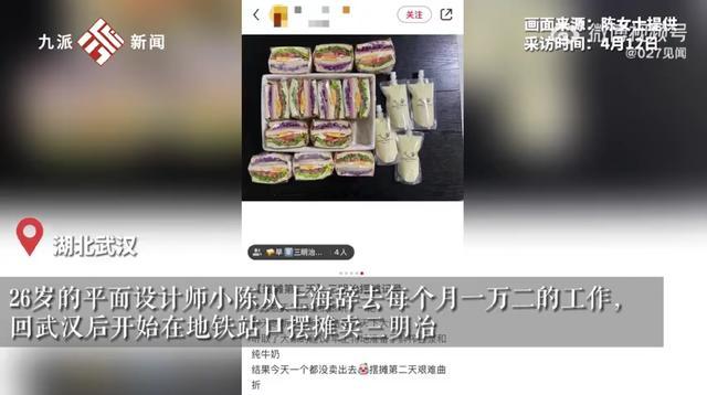 95后平面设计师辞去月薪1万2工作，回武汉摆摊卖三明治：一个月只能卖2千元，除去成本没剩多少