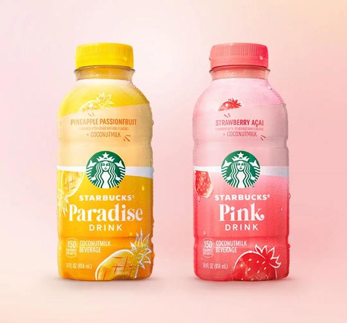 瓶装Pink Drink和Paradise Drink ,图片来源:星巴克