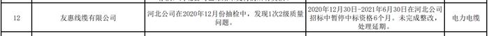 友惠线缆有限公司被国网山东、国网河北通报