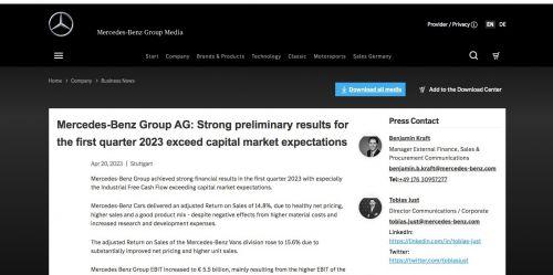 梅赛德斯-奔驰Q1初步息税前利润为55亿欧元