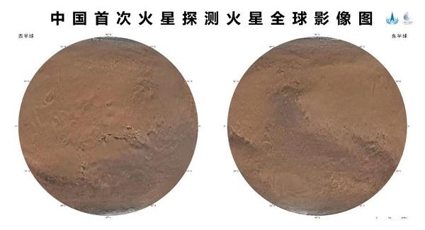 我国首次火星探测火星全球影像图发布 中国标识永久刻印在火星大地