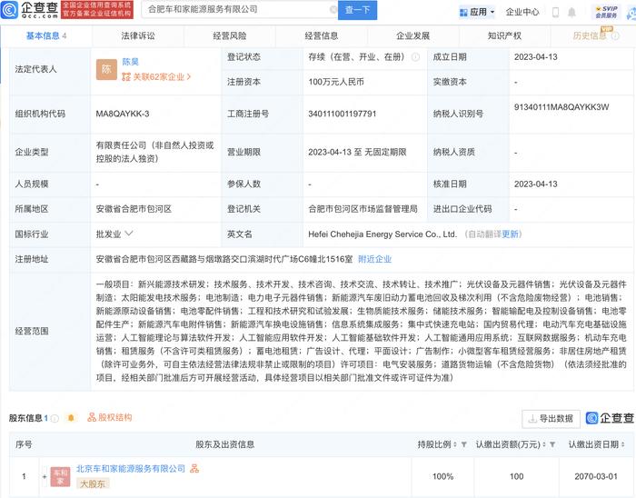 理想汽车于合肥设能源服务新公司，含人工智能相关业务