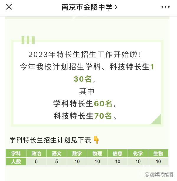 南京高中校发布“特长生”招生计划 加试合格后中考分数560分以上直接录取