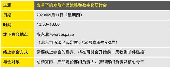 【邀请函】2023安永研讨会 | 变革下的寿险产品策略和数字化