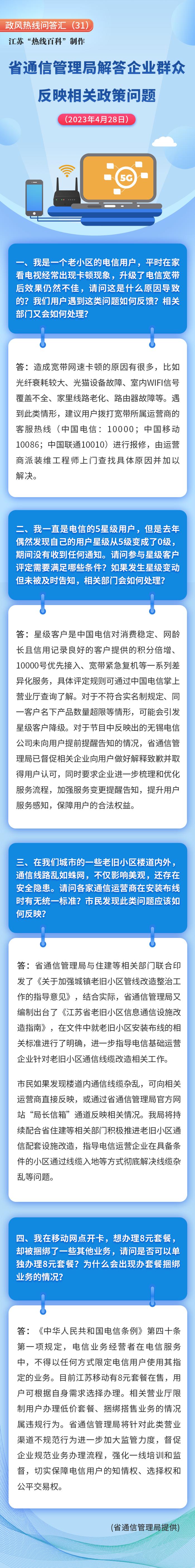 江苏省通信管理局解答企业群众反映相关政策问题