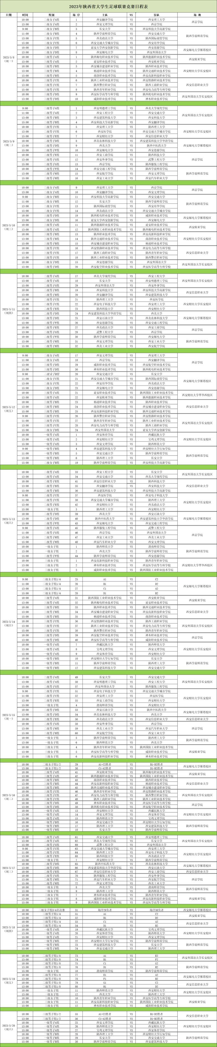 陕西省大学生足球联赛竞赛日程发布！明日有18场精彩赛事