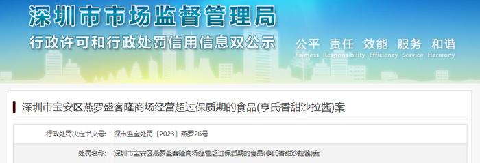 关于深圳市宝安区燕罗盛客隆商场的行政处罚决定书  深市监宝处罚〔2023〕燕罗26号